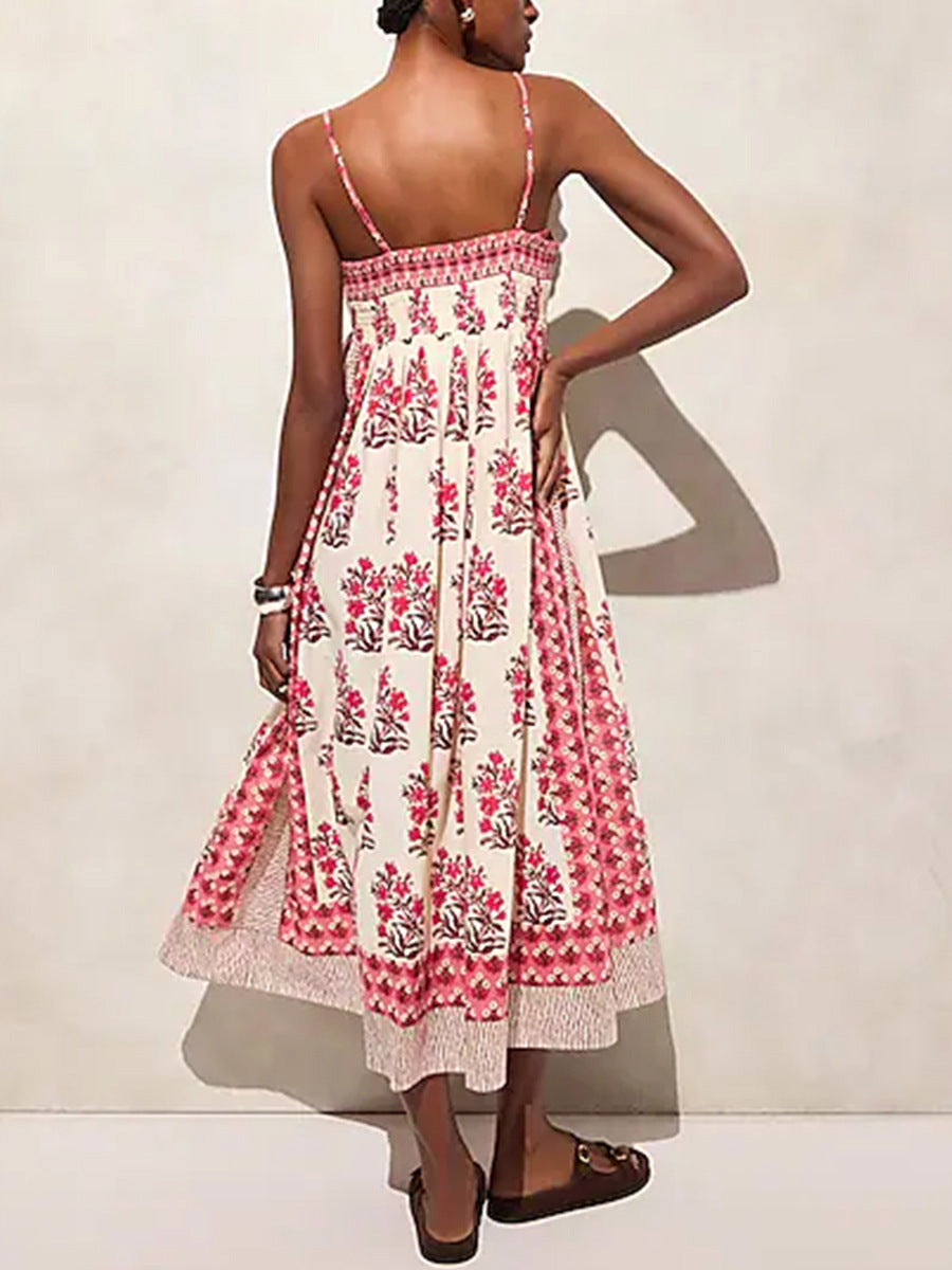 Women’s Red Floral Print Spaghetti Strap Maxi Dress – Vacation Summer Sundress (S-XL Sizes)