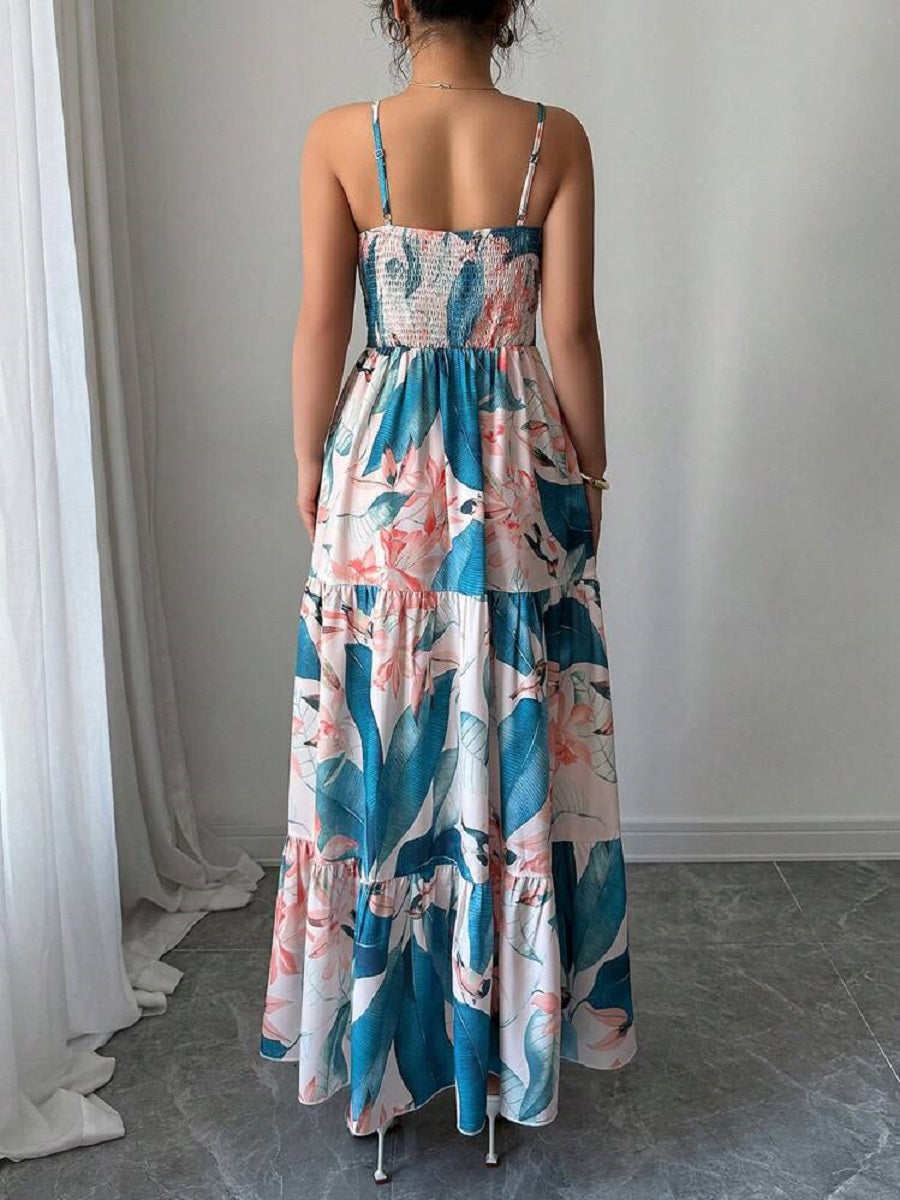 Floral Print Spaghetti Strap Maxi Dress – Layered Summer Vacation Sundress (S-XL Sizes)