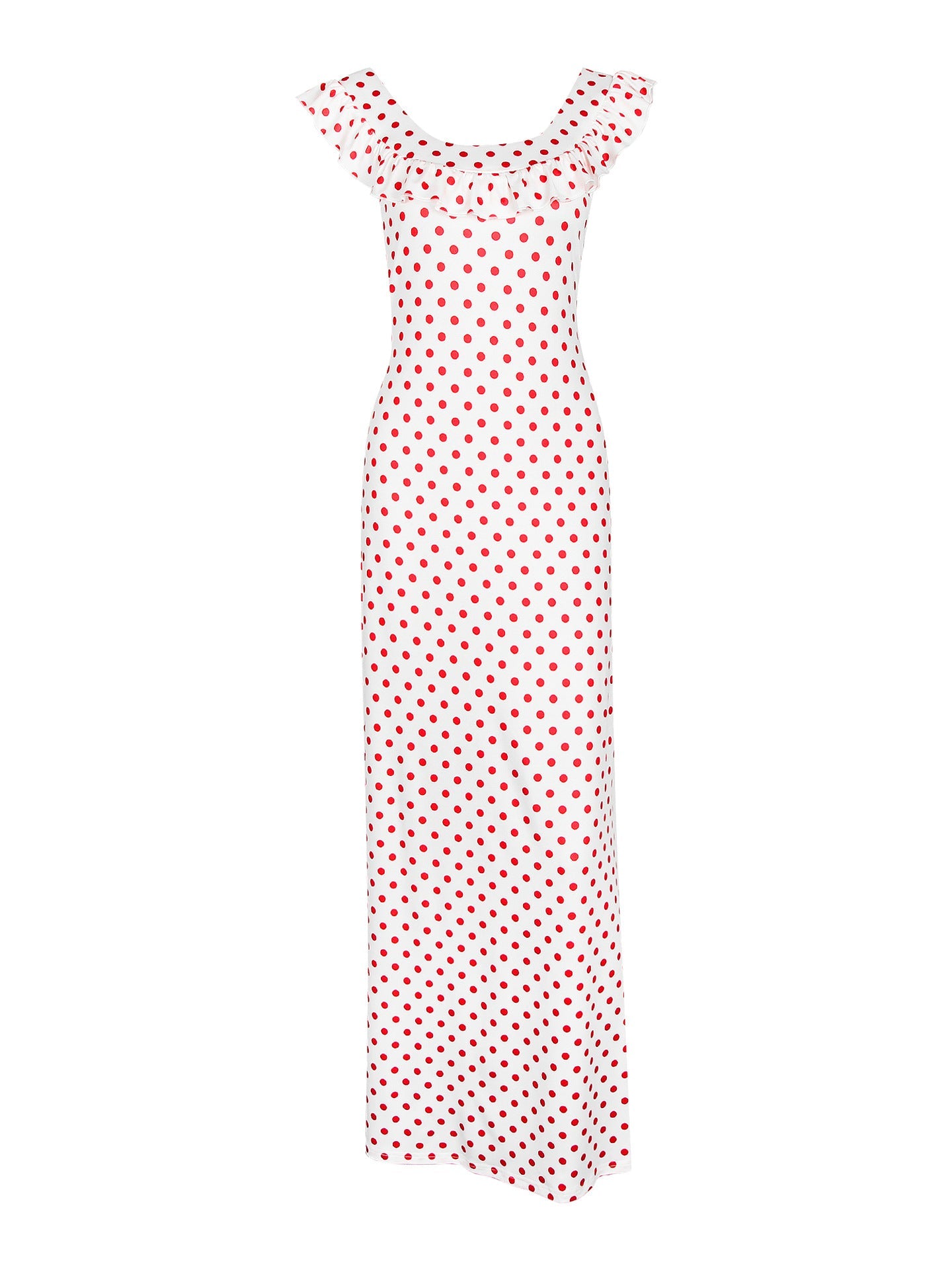 Red Polka Dot Maxi Dress – Vintage Slim Fit Summer Sundress (S-XL Sizes)