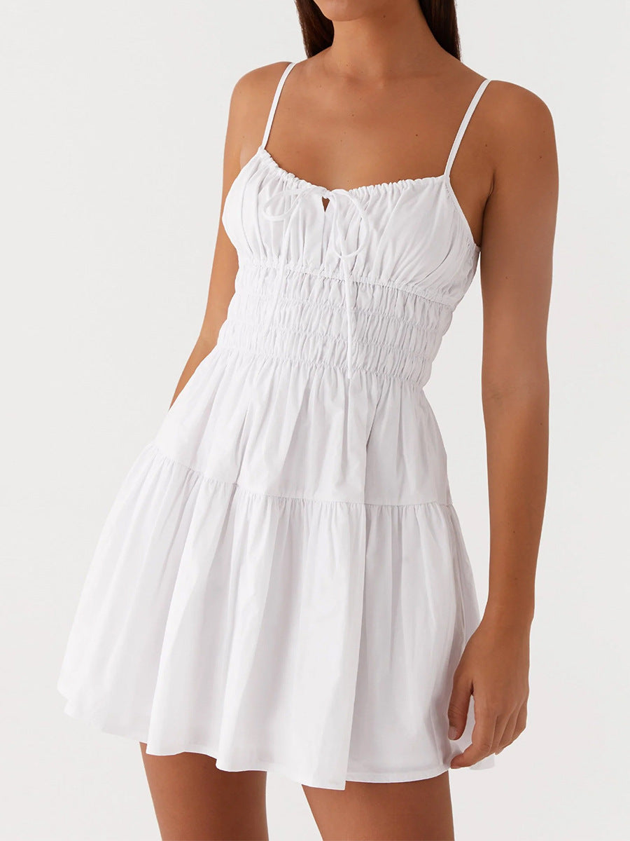 Women’s White Spaghetti Strap Mini Dress – Casual Slimming Sundress (S-XL Sizes)
