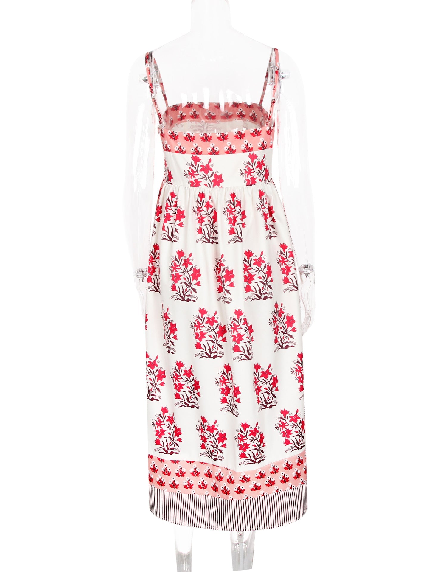 Women’s Red Floral Print Spaghetti Strap Maxi Dress – Vacation Summer Sundress (S-XL Sizes)