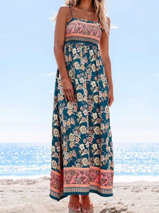 Vintage Floral Spaghetti Strap Maxi Dress – Summer Vacation Sundress (S-XL Sizes)