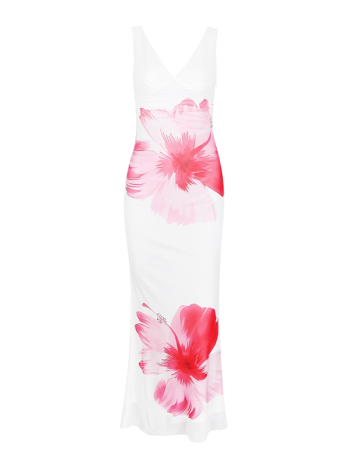 Floral Print V-neck Slim Fit Maxi Dress – Elegant Summer Sundress (S-XL Sizes)