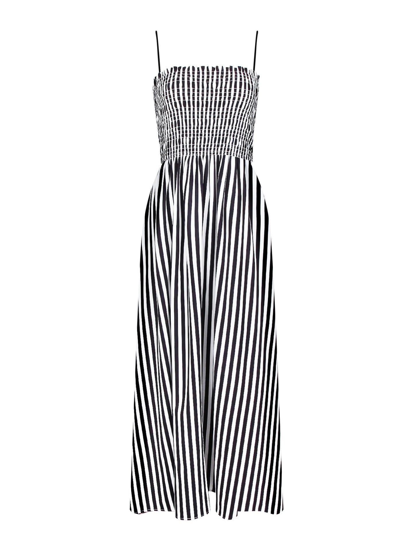 Women’s Black & White Striped Spaghetti Strap Maxi Dress – Slimming Summer Beach Dress (S-XL Sizes)