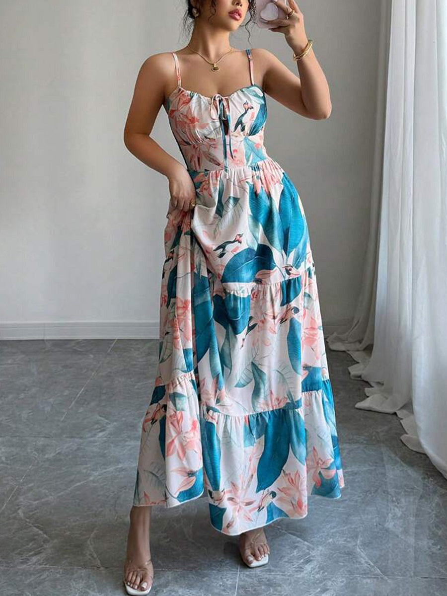Floral Print Spaghetti Strap Maxi Dress – Layered Summer Vacation Sundress (S-XL Sizes)