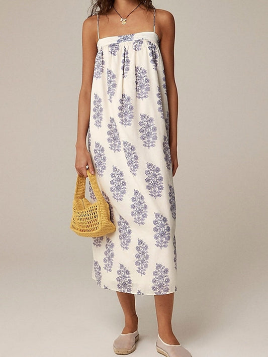 Printed Strapless Midi Dress – Summer Casual Sundress
